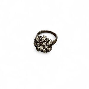 Vintage Sterling Silver 925 Floral Starburst Cocktail Ring Cubic Zirconia Y2K